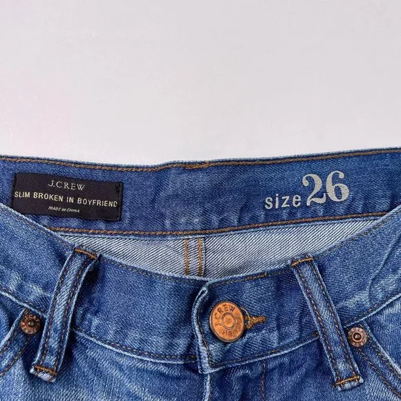 J Crew Slim Mid Rise Broken In Boyfriend Jeans Light Blue Distressed Jeans Sz 26 - Picture 10 of 12